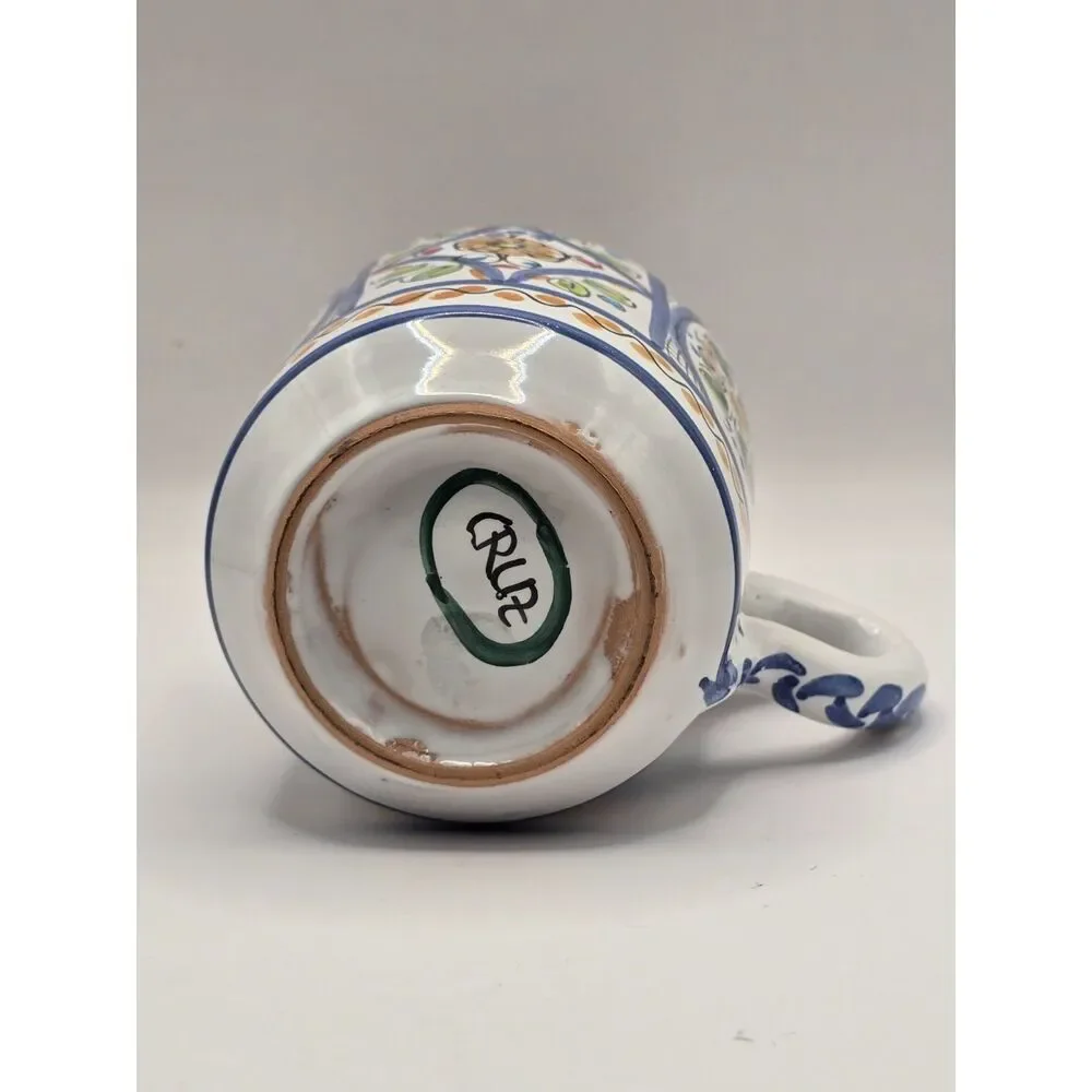 Cruz Pottery Mug Toledo Spain w/ Handle Hand Made & Painted Floral EUC